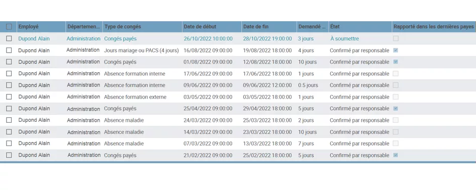 Historique des congés de l'employé