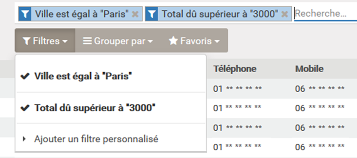 Capture du filtrage des critères de segmentation